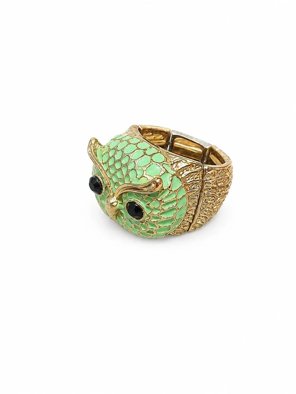 Expandable Vintage Gold-Tone Green Owl  Ring